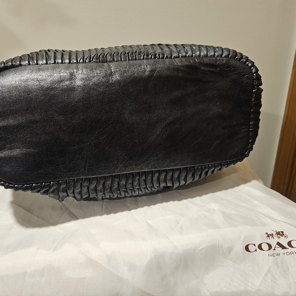 ⁵Coach madison midnight deep blue gathered leather lindsey satchel shoulder bag - Picture 5 of 9